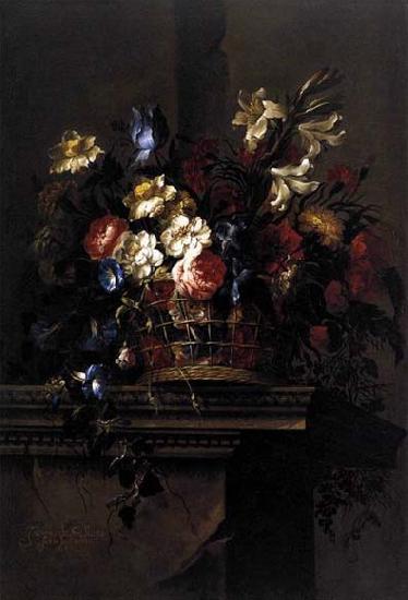  Basket of Flowers on a Plinth